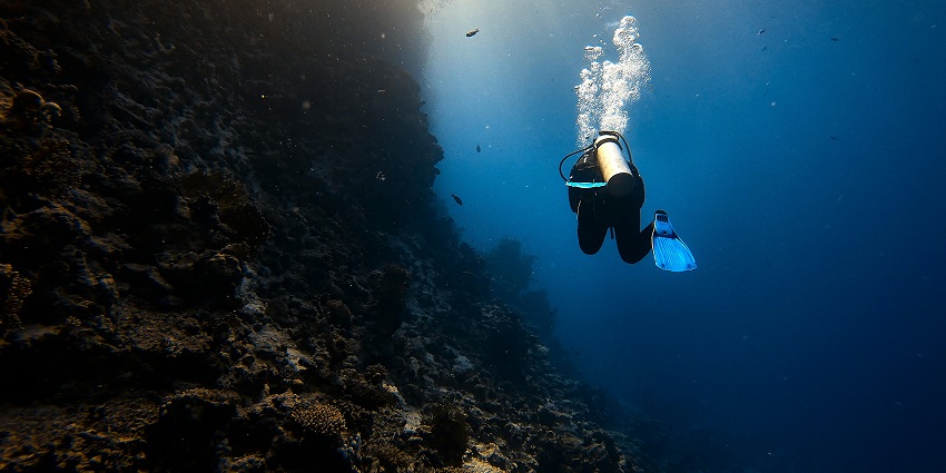 A picture of a guy snorkelling ideal during mid-tide with clear waters