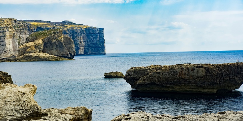Wide view of Ramla Bay from a nearby cliff in Gozo Island, Malta, one of the things to do.