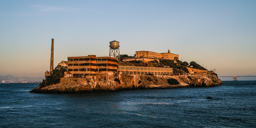 Alcatraz Island from the ferry, perfect to celebrate Valentine's Day in San Francisco.