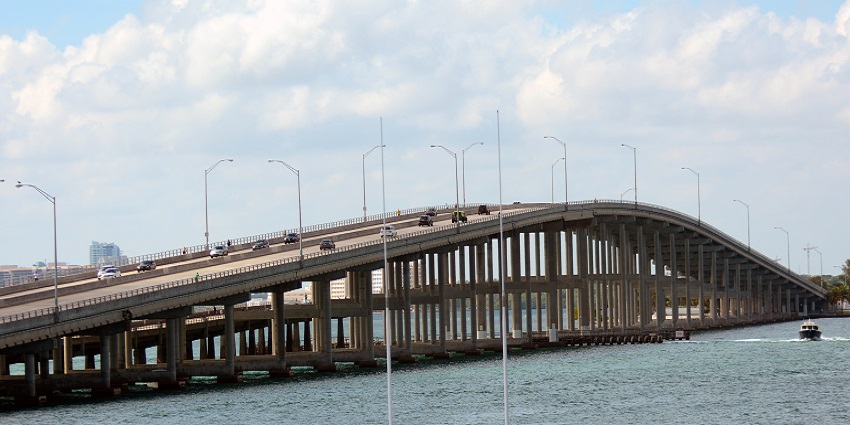 An arch-shaped Rickenbacker Causeway in Miami, Florida, United States