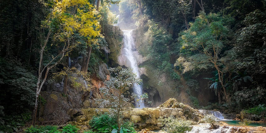 Taking amazing pictures with the Kuang Si Waterfalls is one of the best things in Laos.