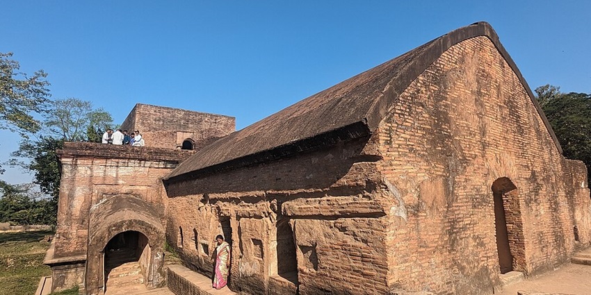 Worn-out texture of a chamber in Talatal Ghar, an ancient monument in Sivasagar.