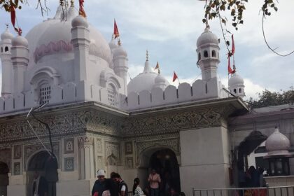 The White marble structure of the famous Mata Mansa Devi Temple in Haryana