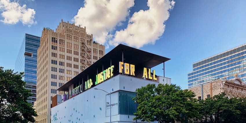 An exterior view of the Contemporary Austin, a contemporary art museum in Texas.