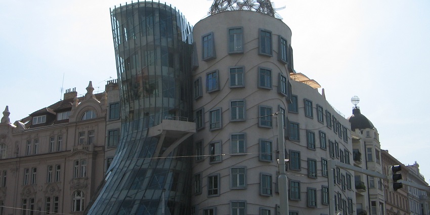 A view of the iconic Dancing House in Prague, which is one of the top places to visit in Prague.