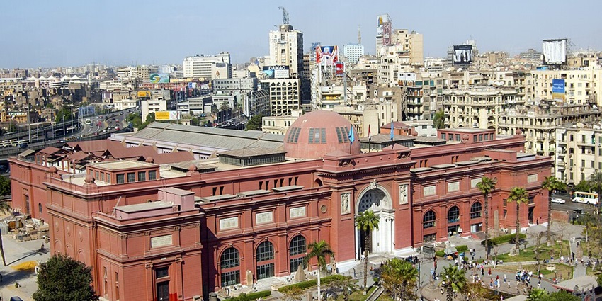 The picture taken from the Hilton Hotel of the Egyptian Museum in Cairo, Egypt.