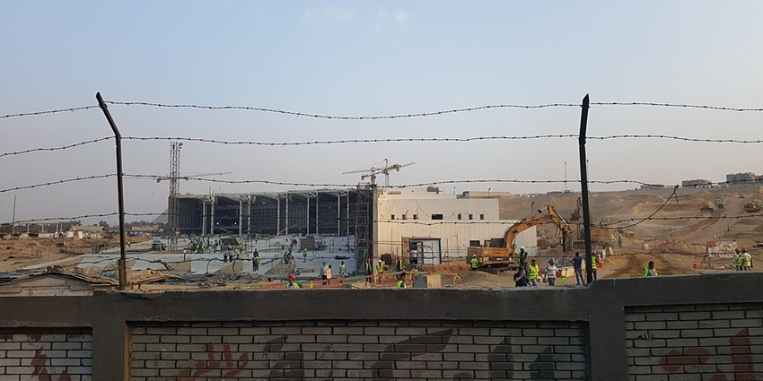 The Grand Egyptian Museum during the construction where Ramses II statue is present.