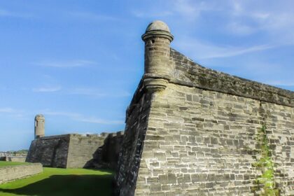 A flag waves at the Castillo de San Marcos Fort in Florida, United States.