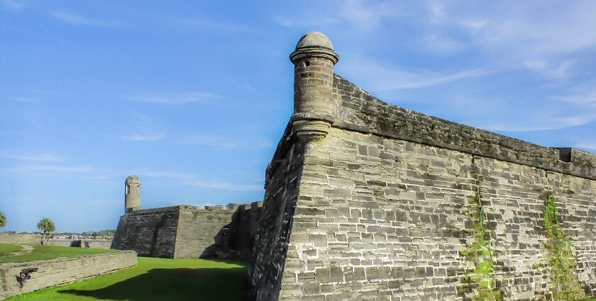 A flag waves at the Castillo de San Marcos Fort in Florida, United States.