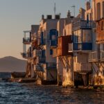 View of a gorgeous sunset of Mykonos, Greece.