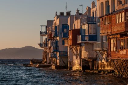 View of a gorgeous sunset of Mykonos, Greece.