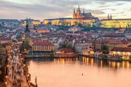 A panoramic view of Prague in October 2010, showcasing historic buildings and beauty.