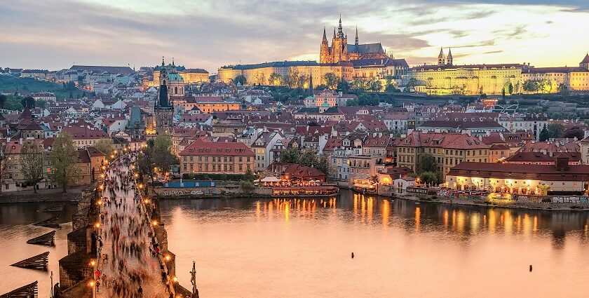 A panoramic view of Prague in October 2010, showcasing historic buildings and beauty.