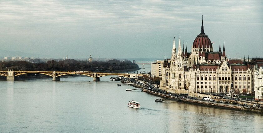 A stunning view of Budapest from Gellért Hill, showcasing the city's iconic skyline.