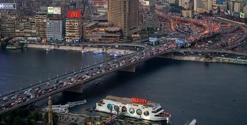 An aerial view of Cairo, the capital city of Egypt in the Middle East Region.