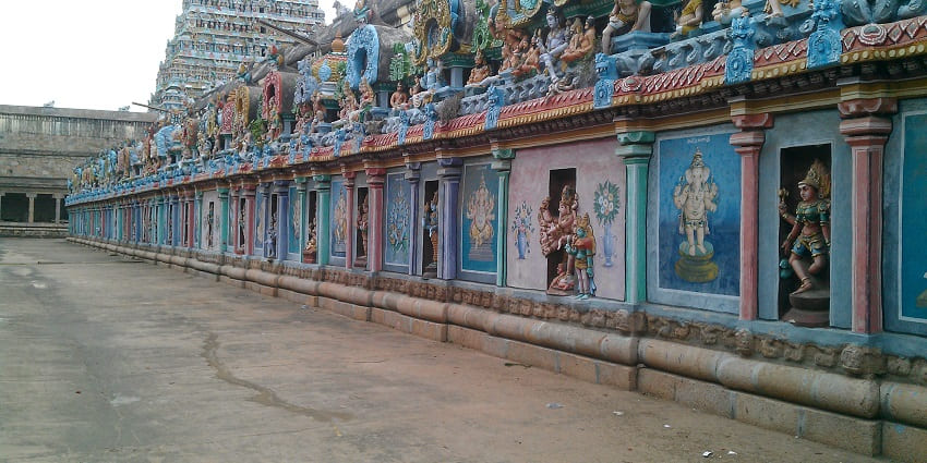 Mahalinga Swamy Temple with detailed architecture and colourful sculptures carved