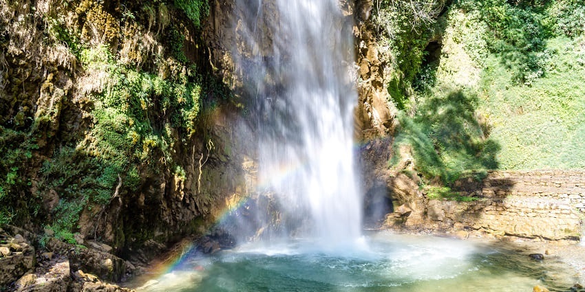 Image of Tiger falls in Uttarakhand in Chakrata creating beautiful rainbow effect