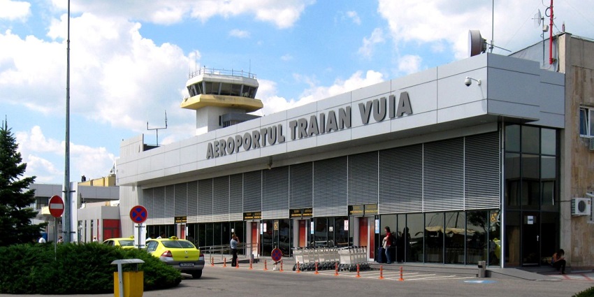 This picture shows the entrance of the airports in Serbia and the taxis out there.