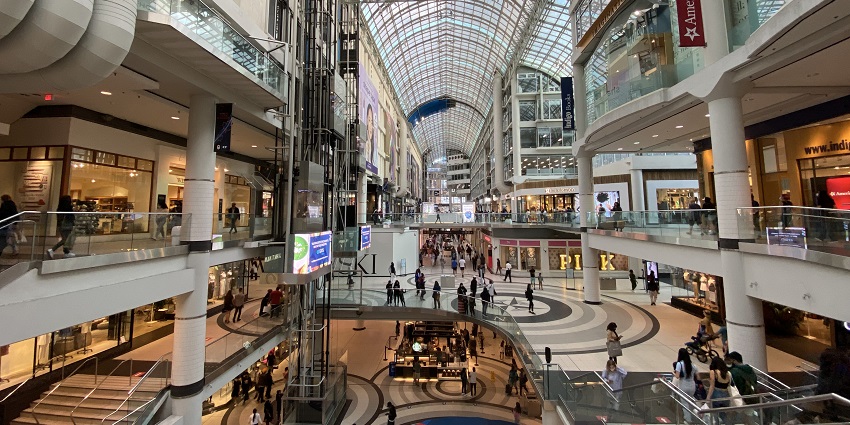 An image of Toronto Eaton Centre, a top place for shopping in Canada offering diverse retail stores.