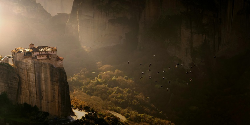 Scenic image of the Monoliths and Monastery in the land of Greece