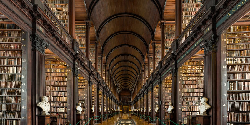 An image of the library in Trinity College, a famous place to visit in Ireland.