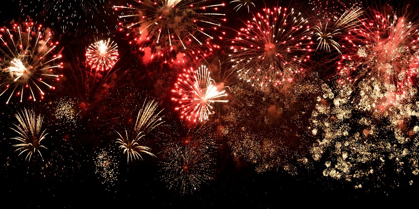 Image of fireworks celebrating during new year with vibrant sparkling lights