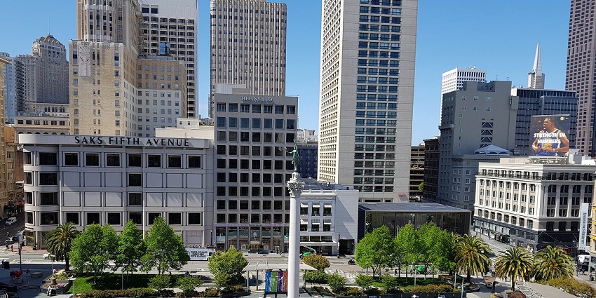 An image of Shop at Union Square, a vibrant shopping district in San Francisco with diverse retail options.