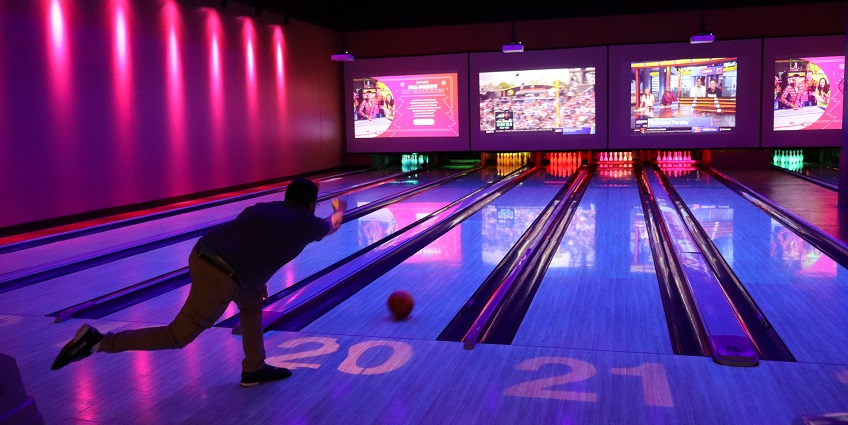 Nightlife in Riyadh at the family-friendly entertainment hub, which features bowling and arcade games.