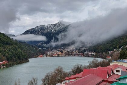 A beautiful view of snow mountain with cloud formation in Uttarakhand, a town near Nainital