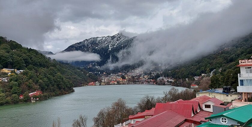 A beautiful view of snow mountain with cloud formation in Uttarakhand, a town near Nainital