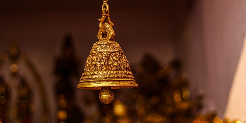 Scenic image of a temple bell in the Vaishno Devi Temple in Uttarakhand
