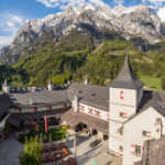 Courtyard and surroundings of castle Hohenwerfen, one of the best places to celebrate Valentine’s Day in Austria.