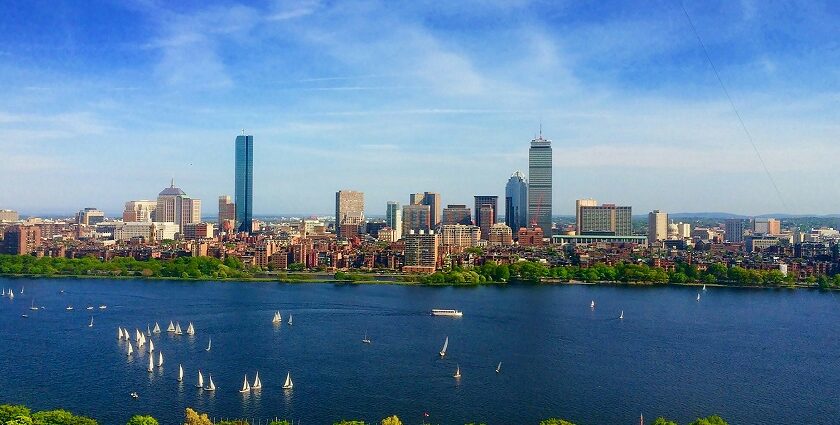 Image of Boston city with lake and buildings - best places for Valentine’s day in Boston