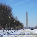 Image of The Washington Monument as seen from the National Mall during winter months