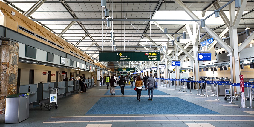 A view of an airport with empty walkways, one of the famous airports in Vancouver.