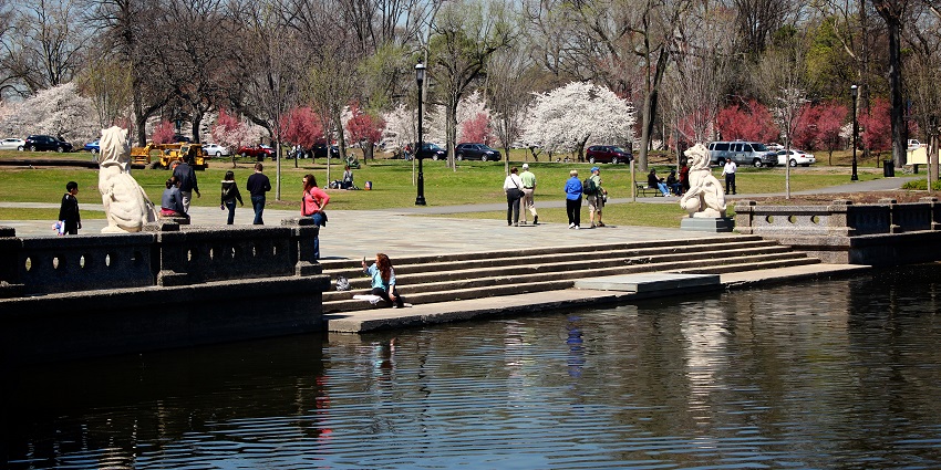 Branch Brook Park filled with people, a small lake and cherry blossom trees lined
Viewers of this file can see comments and suggestions