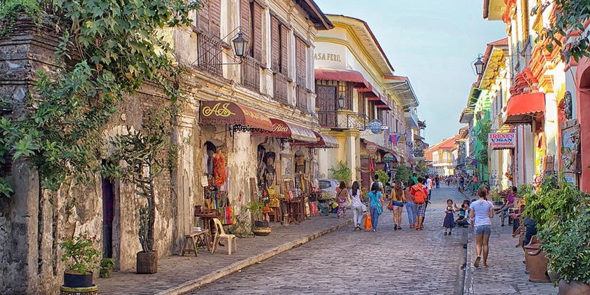Well-preserved Spanish colonial town with cobblestone streets and heritage buildings