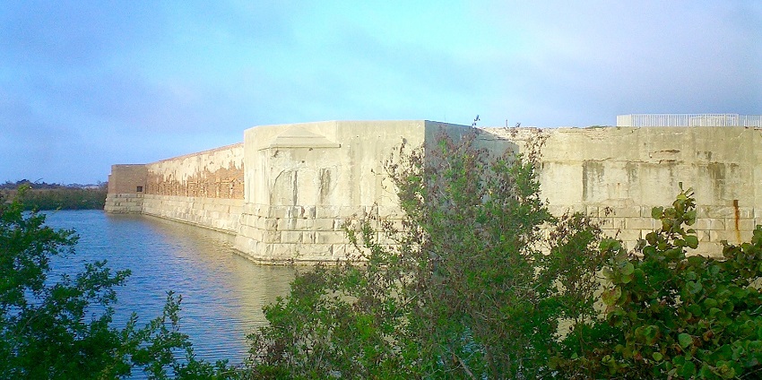 Submerged walls of the Fort Zachary Taylor Historic State Park.