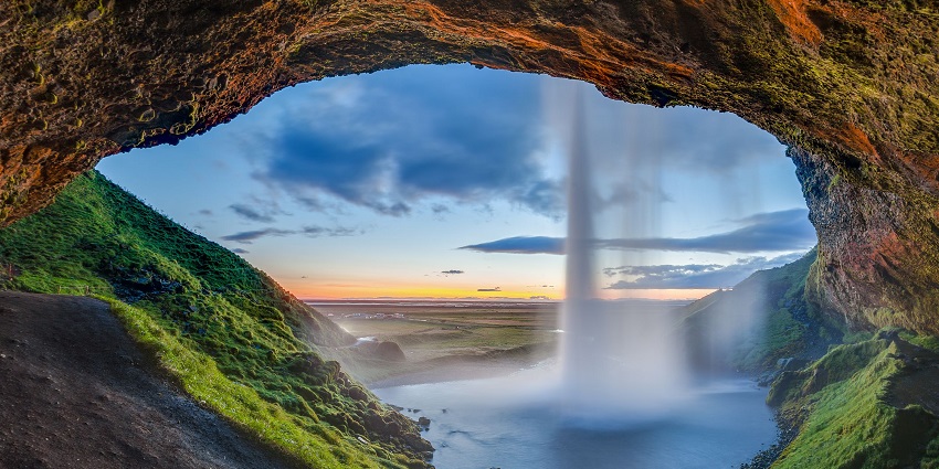 An image of the Seljalandsfoss waterfall, a famous tourist spot in southern Iceland