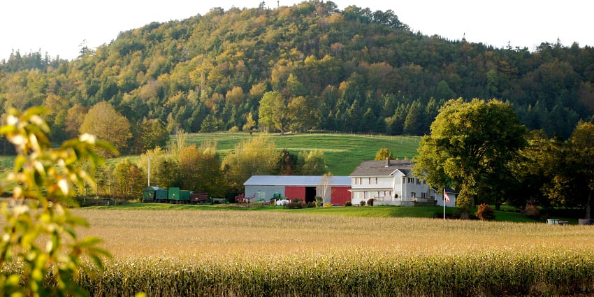 A view of beautiful fields during autumn in the Annapolis Valley in Nova Scotia, Canada.