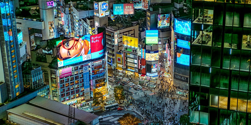 Shibuya Crossing is known as one of the busiest pedestrian crossings in the world.