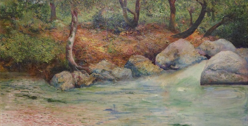 A painting at the Soumaya Museum in Mexico City depicts a river flowing through a jungle.