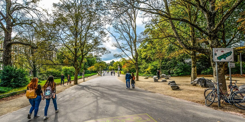 Walkways and gardens at Vondelpark, the largest and most popular park in Amsterdam.