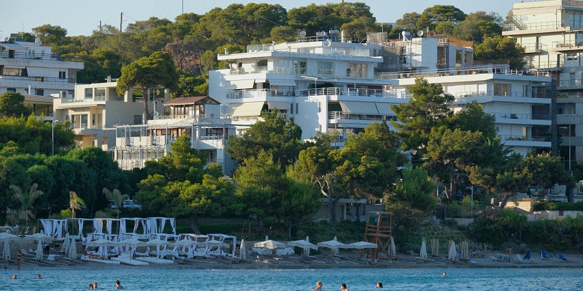 Image of aerial View Idyllic Beach Resort in Albania near the beach during day time
