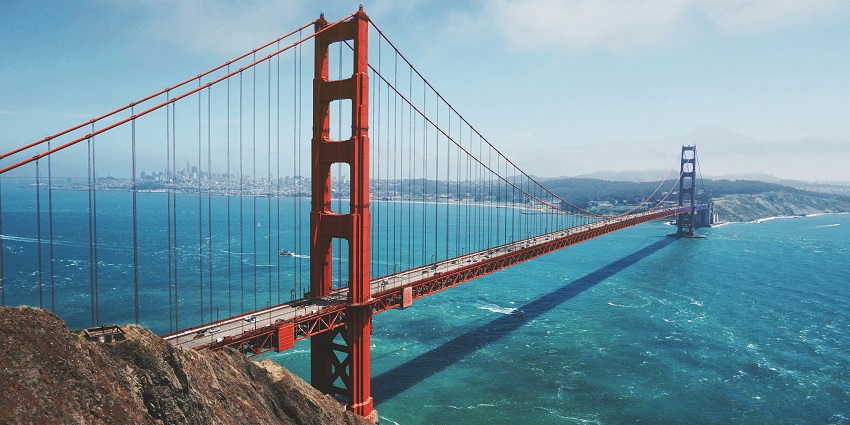 A view of the Golden Gate Bridge, a place to celebrate Valentine’s day in San Francisco.