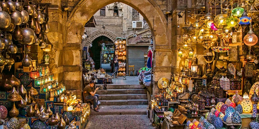Shopkeepers are selling in Khan El Khalili Bazaar, one of the best things in Cairo.