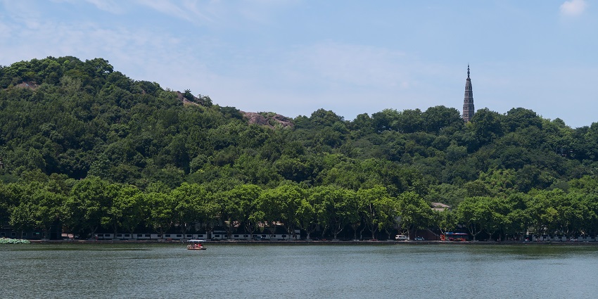 mage of Baochu Pagoda from the Boashi Mountain surrounded by lush greenery