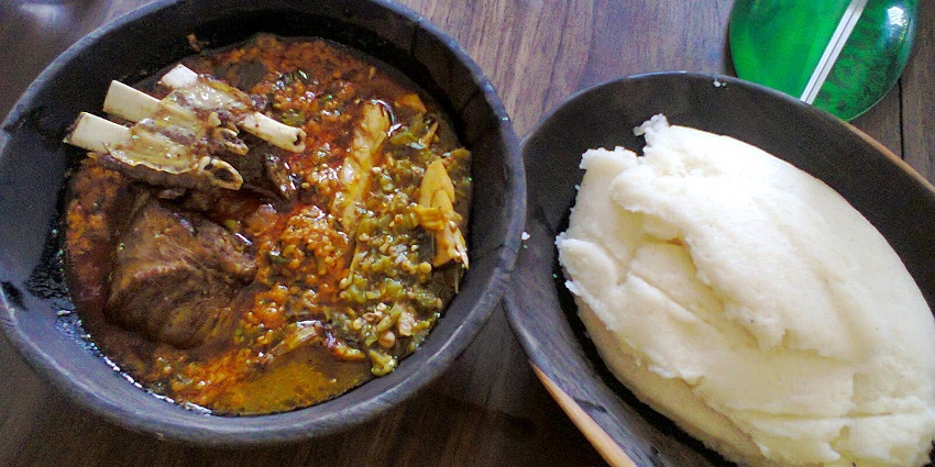 : Image of Tanzania local Food Ugali and Mlenda served on plates