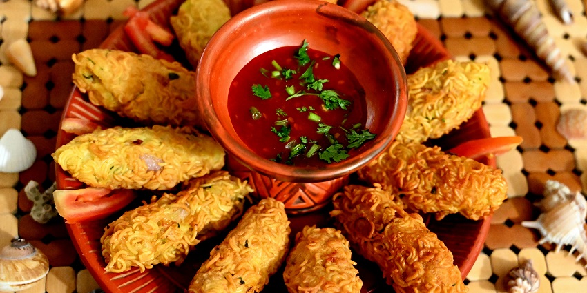 A delightful snack served at a hotel in Mussoorie, showcasing local flavours.