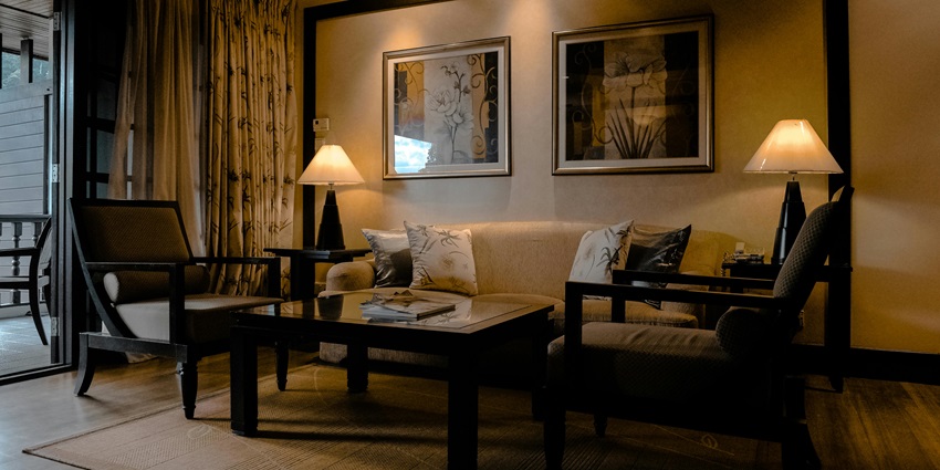 The sitting area of the room, an accommodation near the Grand Egyptian Museum.